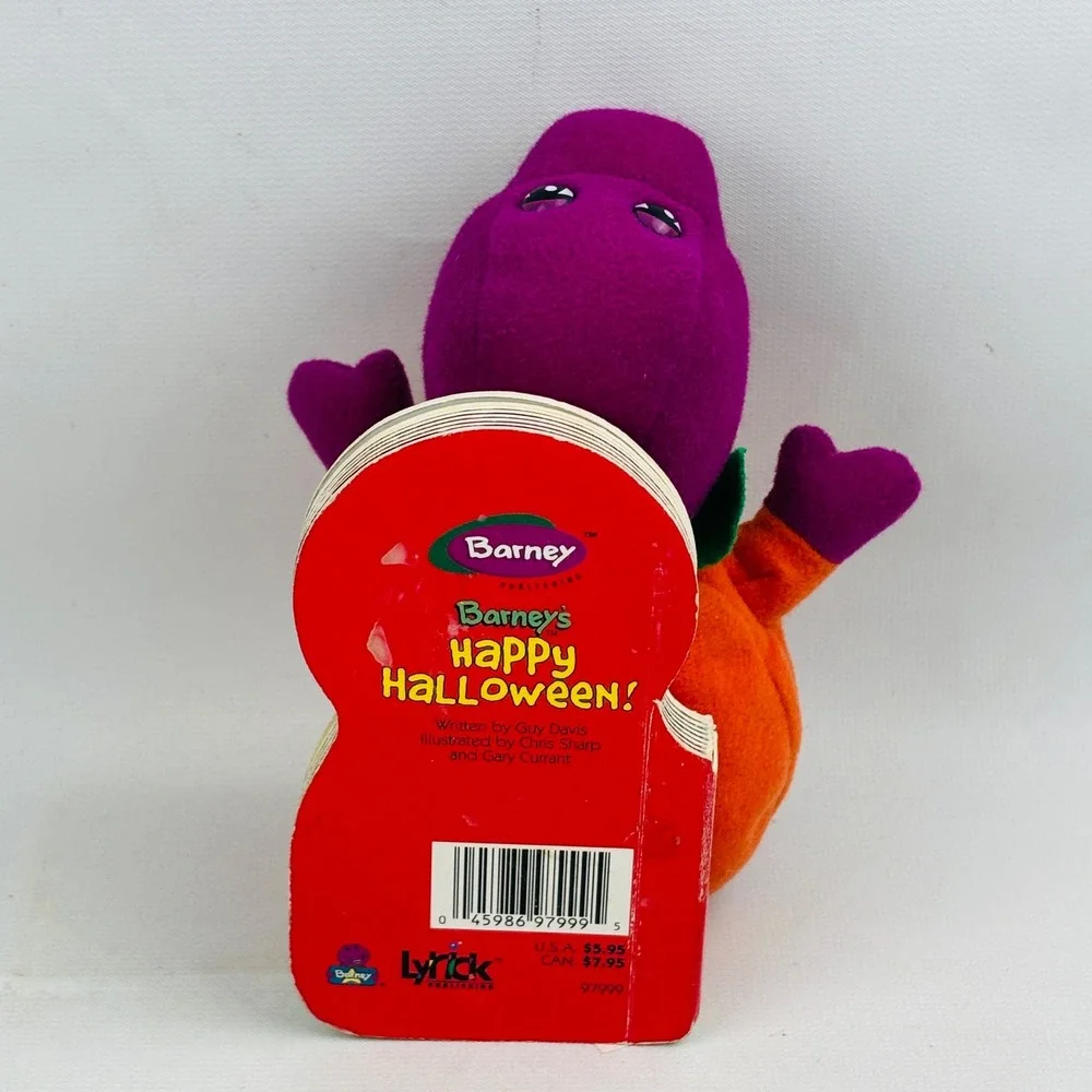 Barney Happy Halloween Pumpkin Plush Board Book 2000 Lyons Purple Dinosaur Vtg